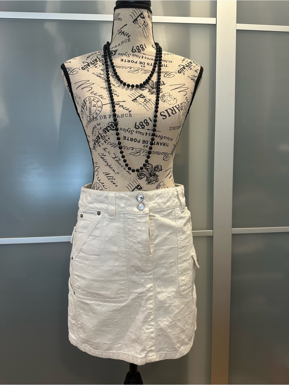Louis Vuitton White Embossed Mini Skirt